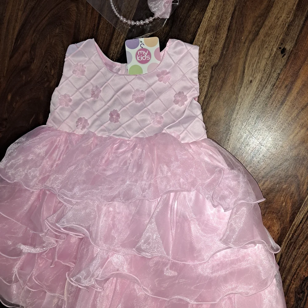 Elegant Pink Kids Formal Dress with Headband
